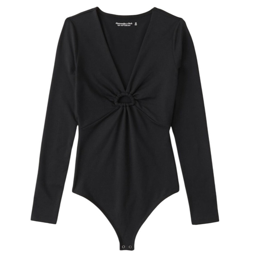 Abercrombie & Fitch Bodysuit Women M Black Long Sleeve Cutout Balletcore Chic